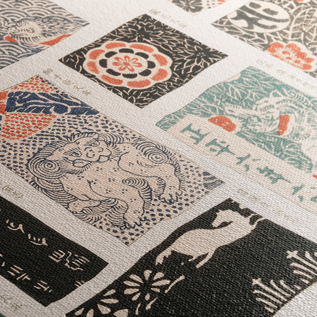 Détail texture toile giclée — Motifs d'insignes japonais, Inobe, 1908