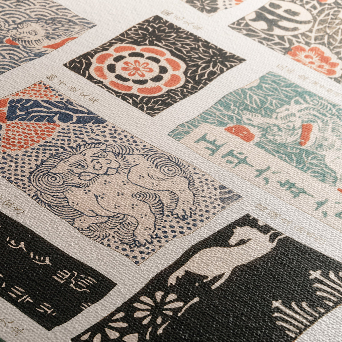 Détail texture toile giclée — Motifs d'insignes japonais, Inobe, 1908