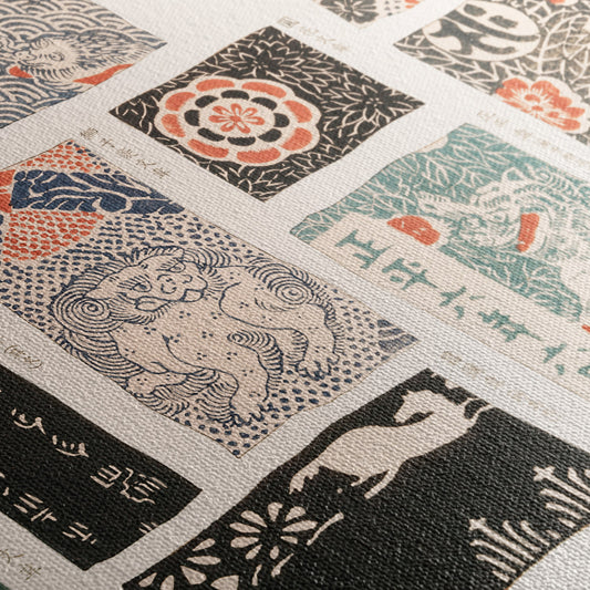 Détail texture toile giclée — Motifs d'insignes japonais, Inobe, 1908