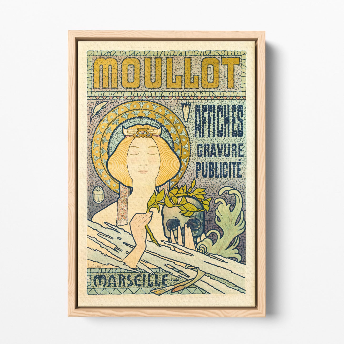 Moullot Marseille, E. Roux 1900 — toile encadrée cadre bois naturel