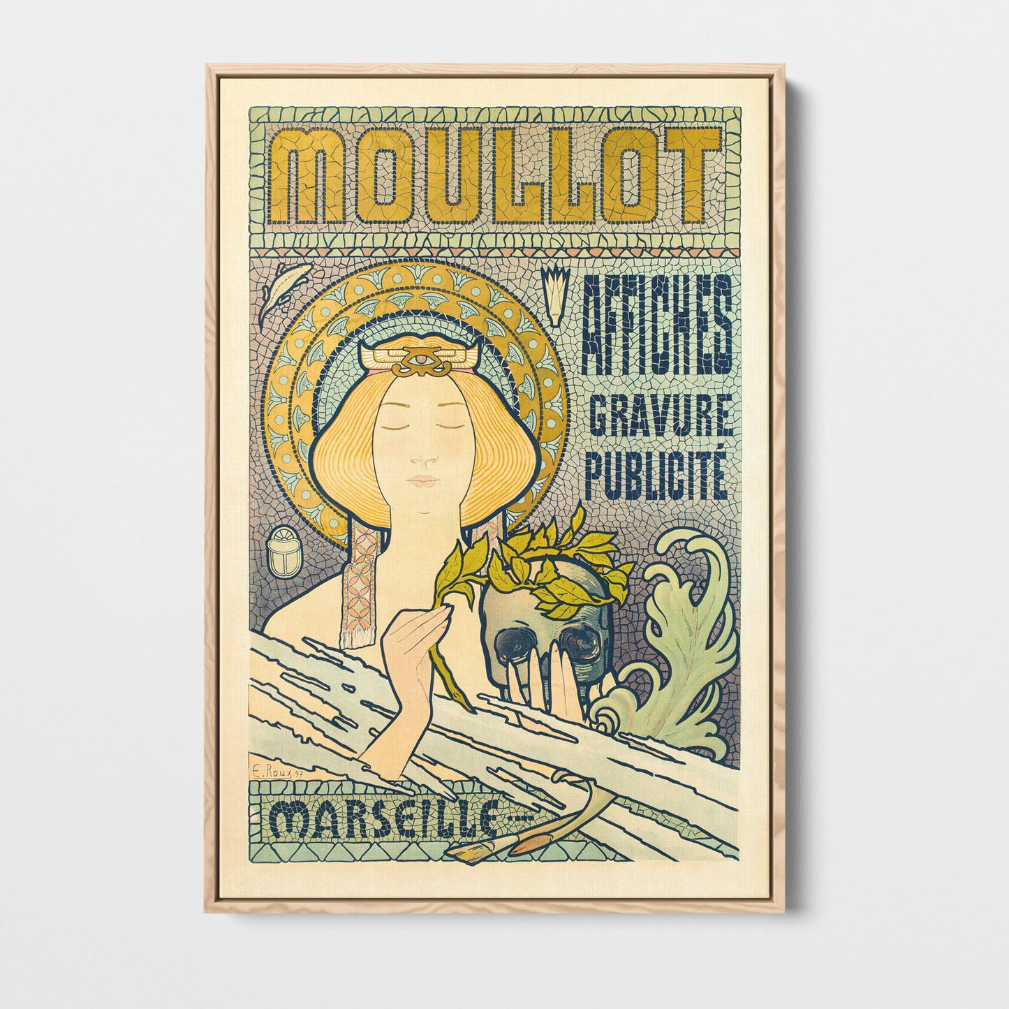 Moullot Marseille, E. Roux 1900 — toile encadrée cadre bois naturel