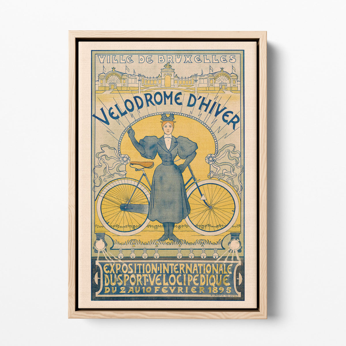 Vélodrome d'Hiver Bruxelles, Crespin 1895 — toile encadrée cadre bois naturel petit