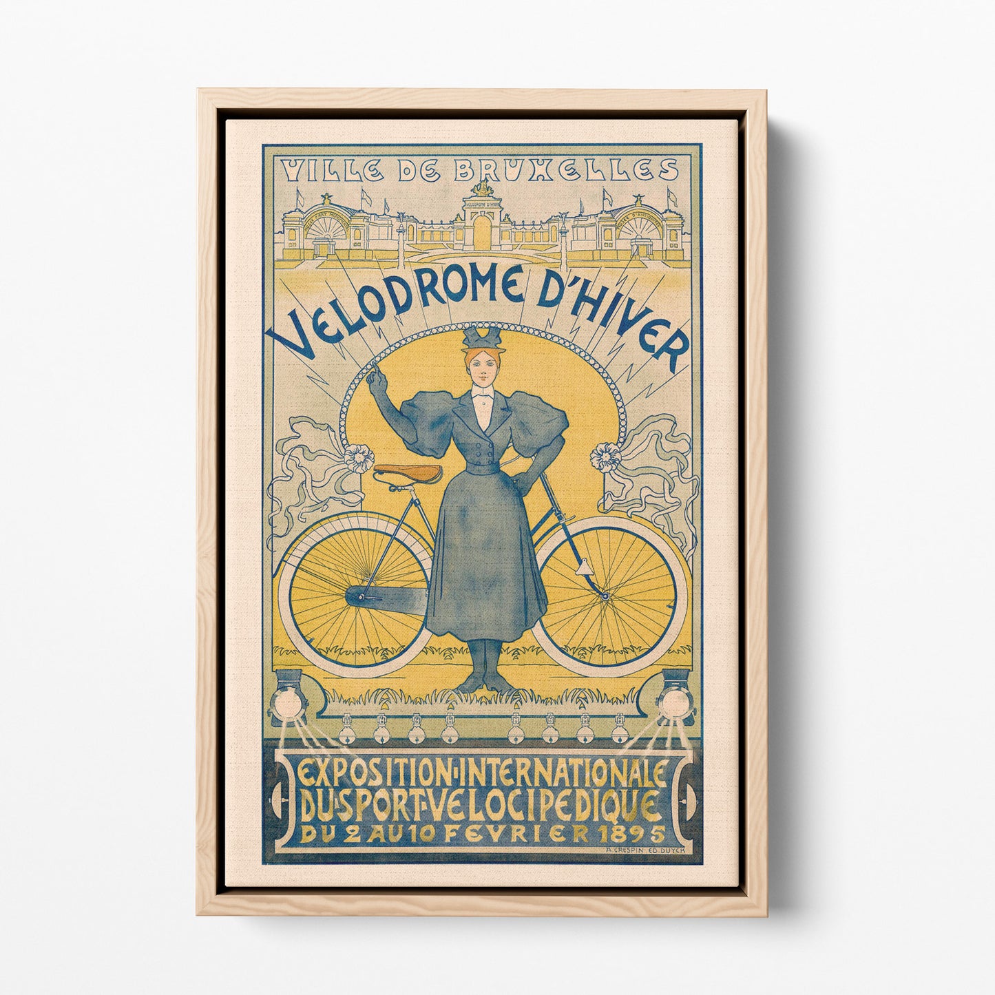 Vélodrome d'Hiver Bruxelles, Crespin 1895 — toile encadrée cadre bois naturel petit