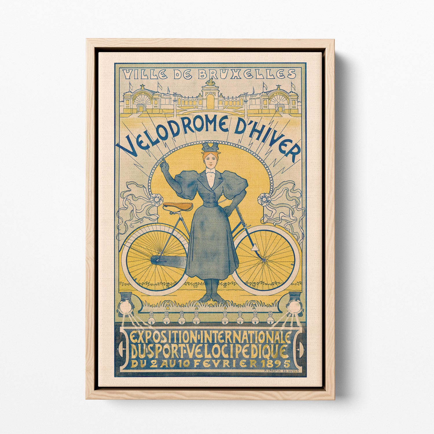 Vélodrome d'Hiver Bruxelles, Crespin 1895 — toile encadrée cadre bois naturel petit