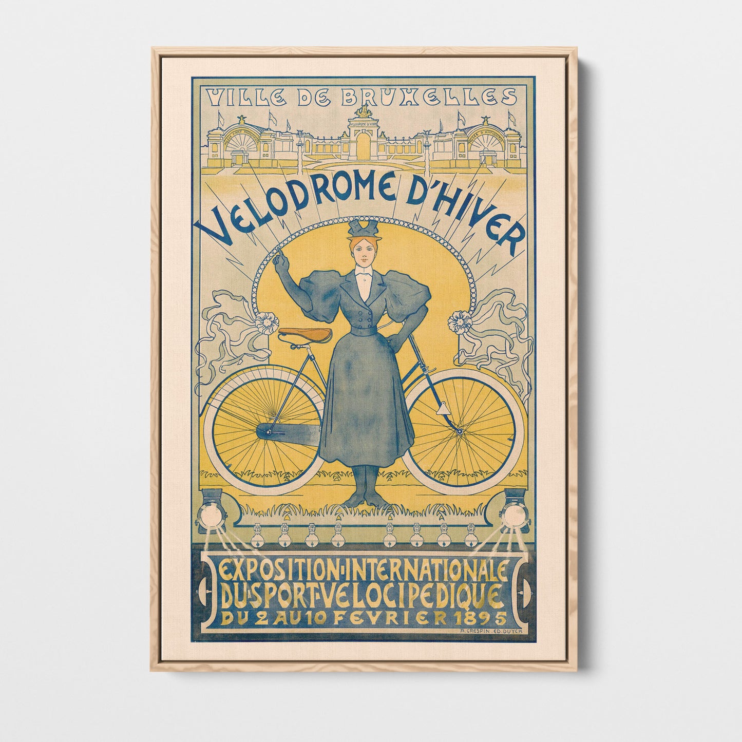 Vélodrome d'Hiver Bruxelles, Crespin 1895 — toile encadrée cadre bois naturel