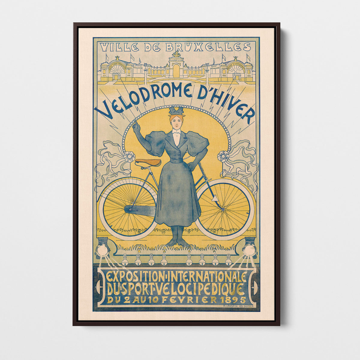 Vélodrome d'Hiver Bruxelles, Crespin 1895 — toile encadrée cadre noir grand
