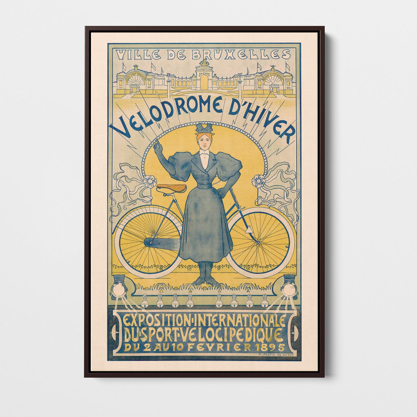 Vélodrome d'Hiver Bruxelles, Crespin 1895 — toile encadrée cadre noir grand