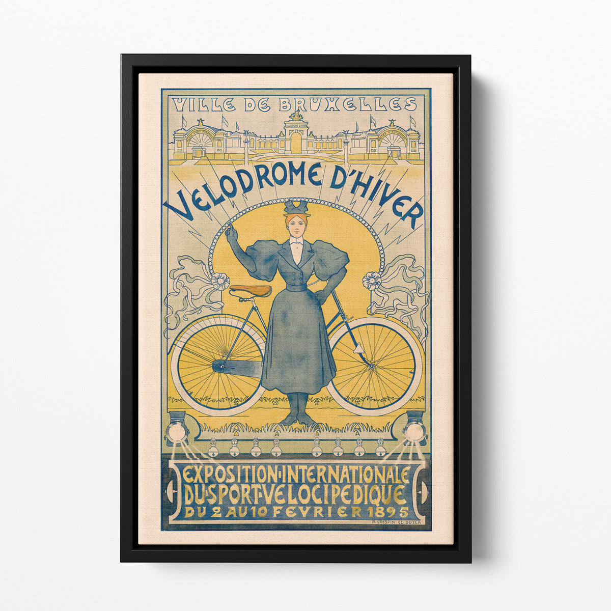 Vélodrome d'Hiver Bruxelles, Crespin 1895 — toile encadrée cadre noir petit