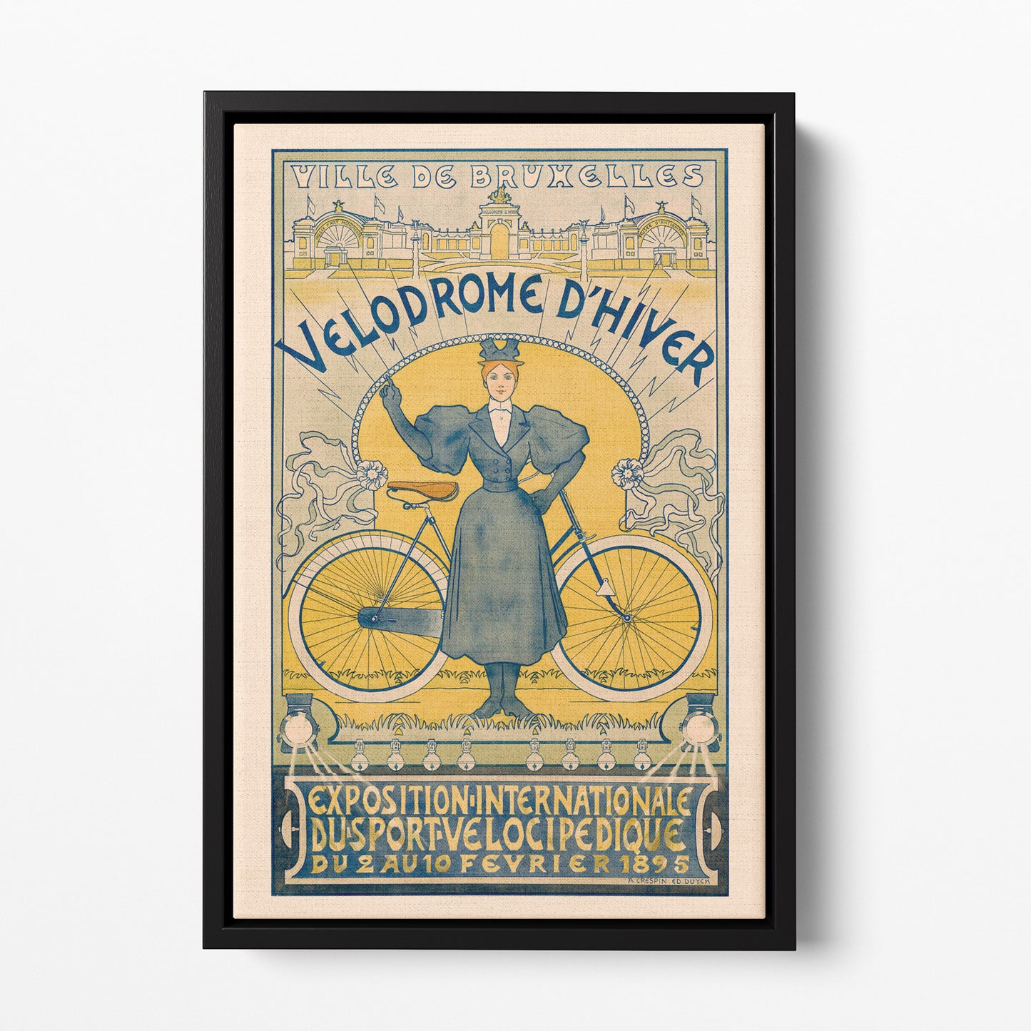 Vélodrome d'Hiver Bruxelles, Crespin 1895 — toile encadrée cadre noir petit