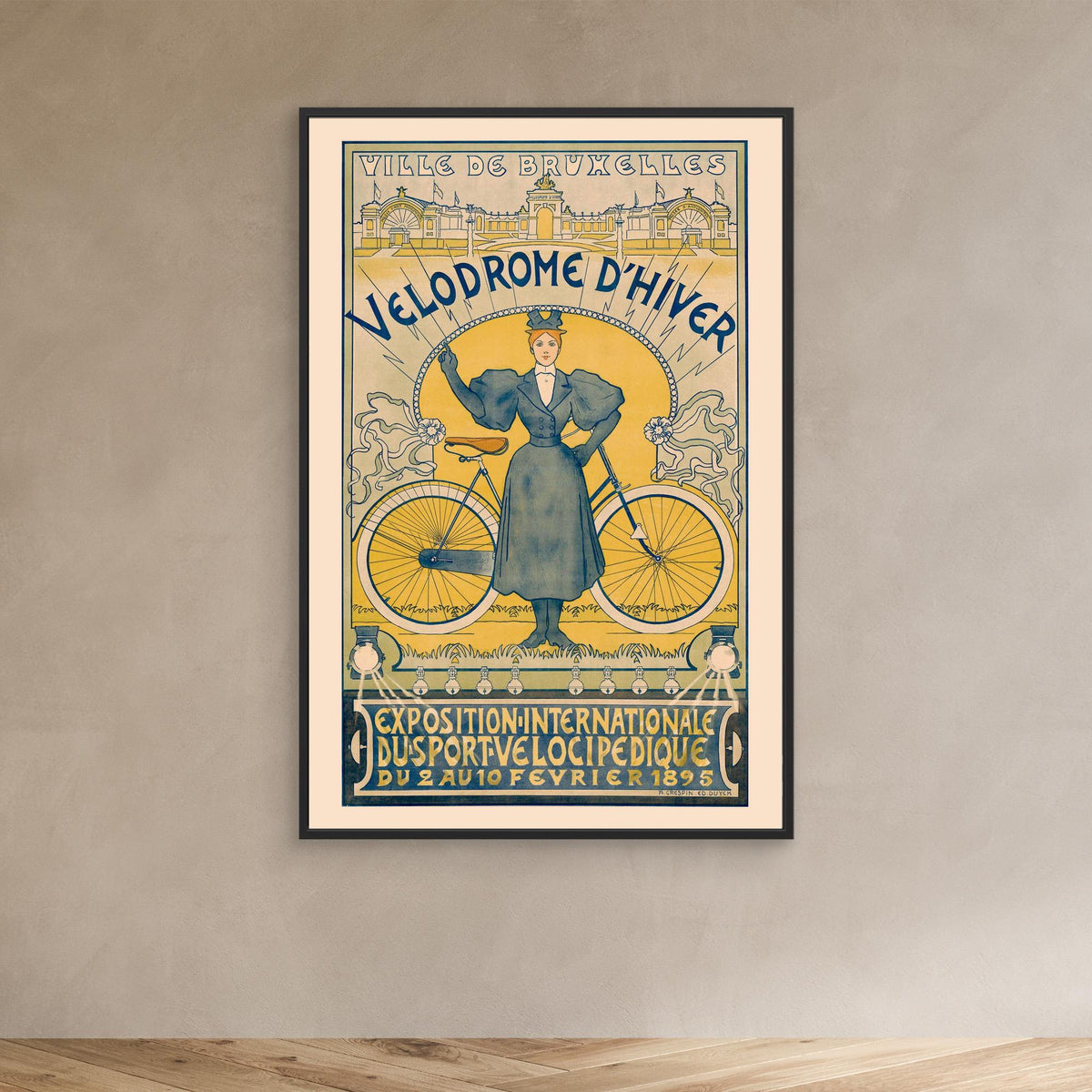 Vélodrome d'Hiver Bruxelles, Crespin 1895 — toile encadrée cadre noir