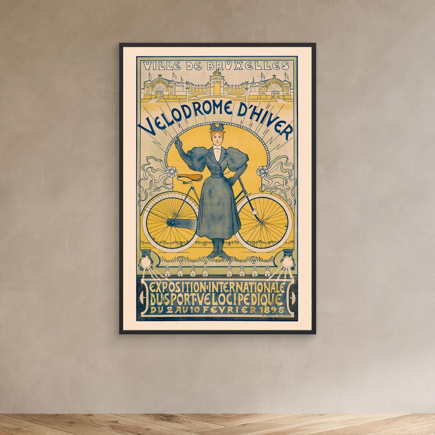Vélodrome d'Hiver Bruxelles, Crespin 1895 — toile encadrée cadre noir