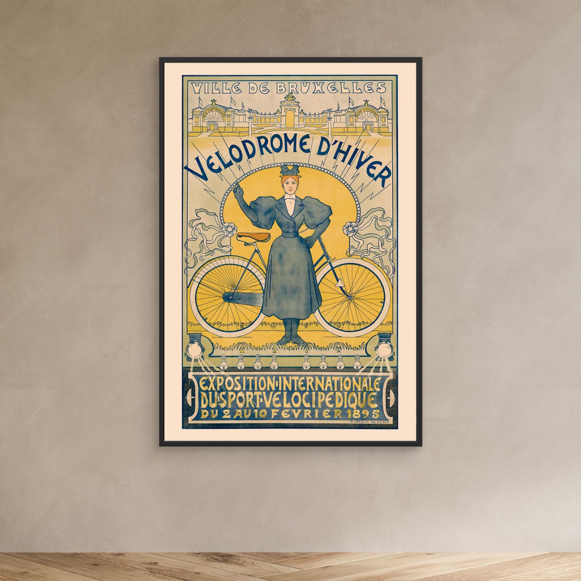 Vélodrome d'Hiver Bruxelles, Crespin 1895 — toile encadrée cadre noir